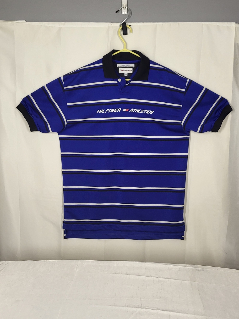 Tommy Hilfiger Royal Blue Striped Polo with Black Collar